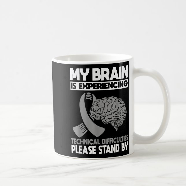 Brain Cancer Warrior Chemo Grey Awareness Ribbon Coffee Mug (Right)