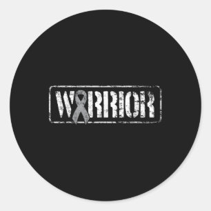 Brain Cancer Warrior - Grey Military Style Ribbon Classic Round Sticker