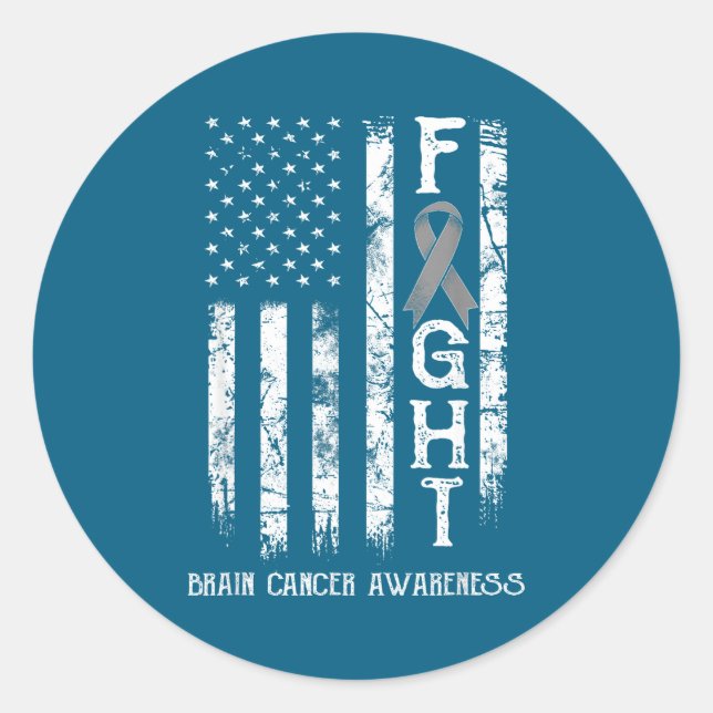 Brain Cancer Warrior Us Flag Classic Round Sticker (Front)