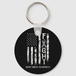 Brain Cancer Warrior Us Flag  Key Ring