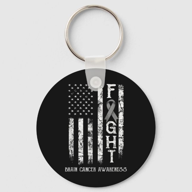 Brain Cancer Warrior Us Flag  Key Ring (Front)