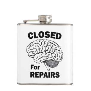 Brain Closed For Repairs Hip Flask