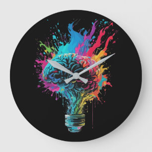 Brain Design With Colourful Bulb Explosion Large Clock