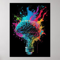 Brain Design With Colourful Bulb Explosion