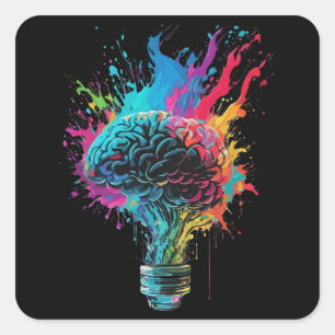 Brain Design With Colourful Bulb Explosion Square Sticker