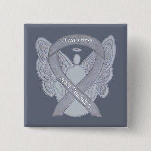 Brain Disabilities Silver Awareness Ribbon Angel 15 Cm Square Badge