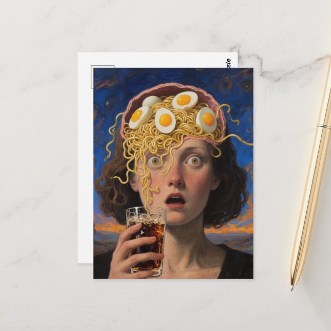 Brain Eating Ramen Woman Postcard (Front/Back In Situ)