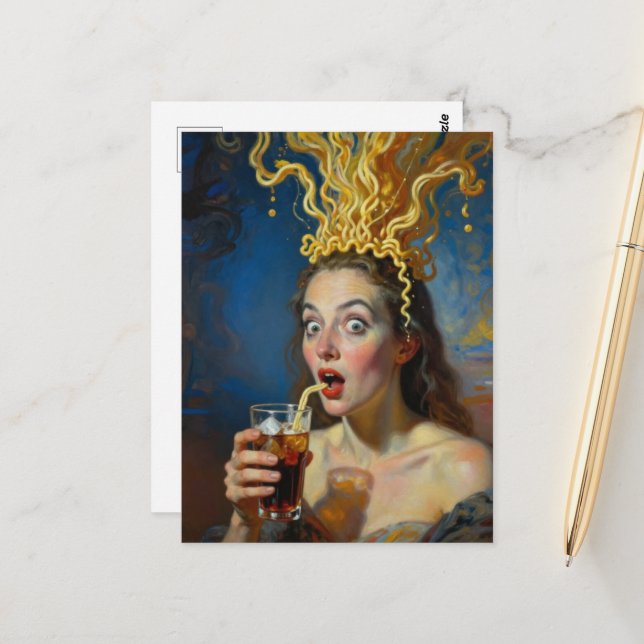 Brain Explosion Ramen Woman Postcard (Front/Back In Situ)