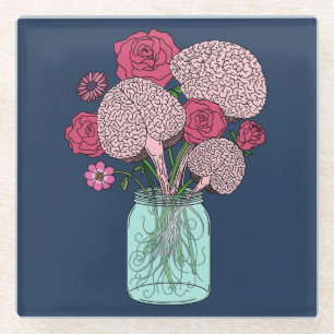 Brain Flower Bouquet Glass Coaster