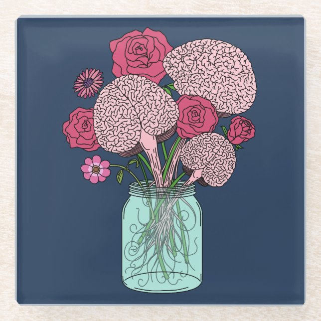 Brain Flower Bouquet Glass Coaster (Front)