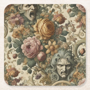 Brain Fog – Gothic Floral Square Paper Coaster
