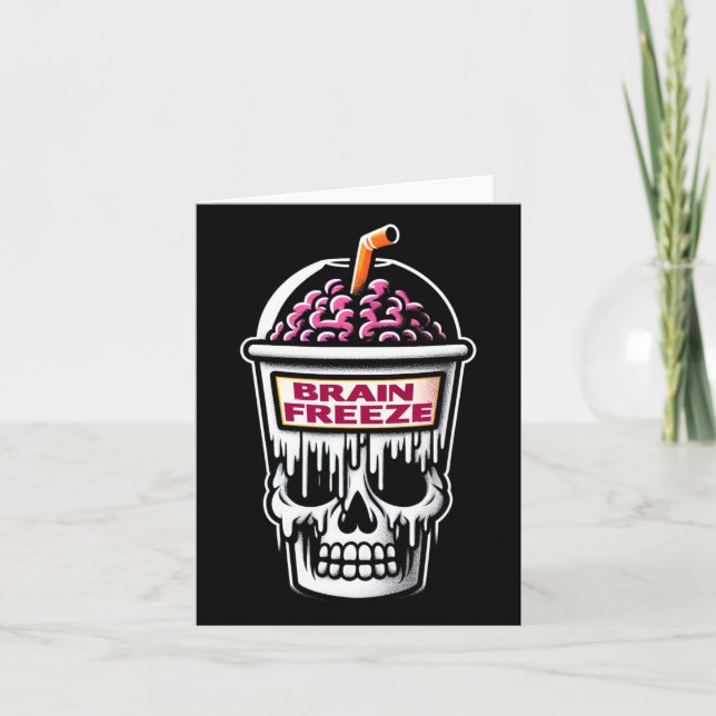 Brain Freeze Skull Spooky Halloween Drink Design  Card (Front)