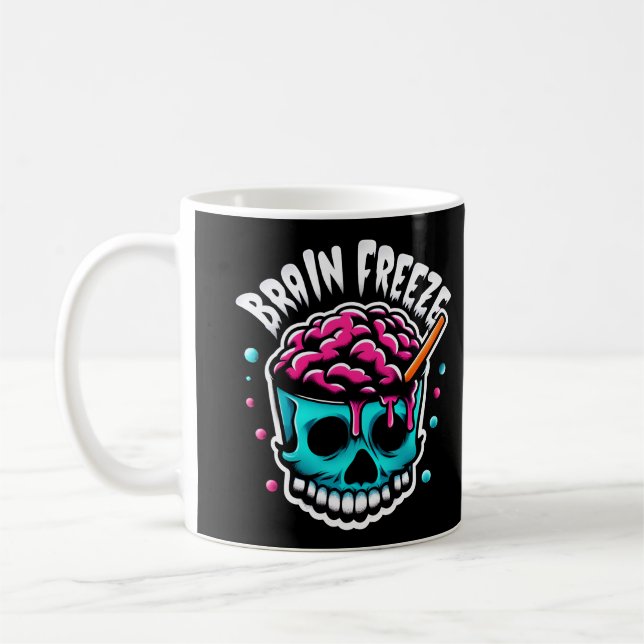 Brain Freeze Skull Spooky Halloween Drink Design  Coffee Mug (Left)