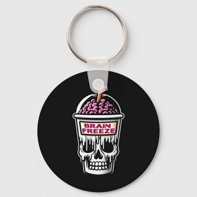 Brain Freeze Skull Spooky Halloween Drink Design  Key Ring (Front)