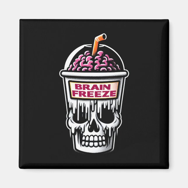 Brain Freeze Skull Spooky Halloween Drink Design  Magnet (Front)
