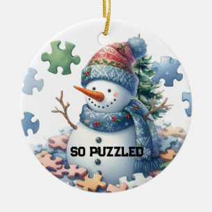 Brain Freeze Snowman's Puzzle Ceramic Tree Decoration