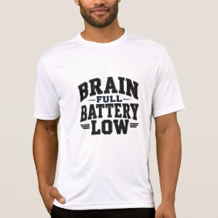 Brain Full Battery Low Vintage Typography T-Shirt