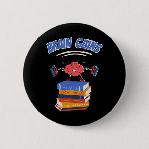 Brain Gains Reading Teacher Book Lover Back To Sch 6 Cm Round Badge