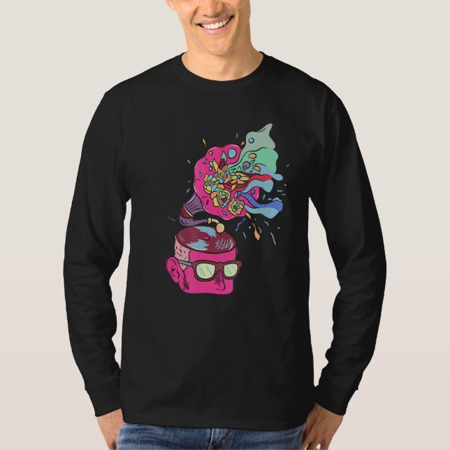 Brain Gramophone Mental Illness Depression Prevent T-Shirt (Front)
