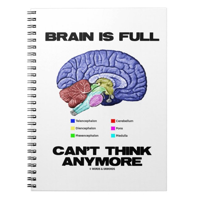 Brain Is Full Can't Think Anymore (Brain Anatomy) Spiral Notebook (Front)
