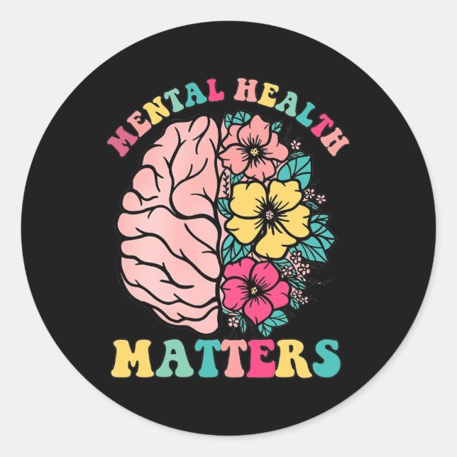 Brain Mental Health Problem Therapist Wildflower  Classic Round Sticker (Front)