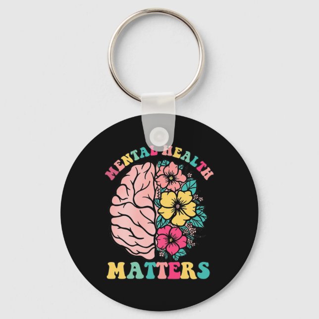Brain Mental Health Problem Therapist Wildflower  Key Ring (Front)