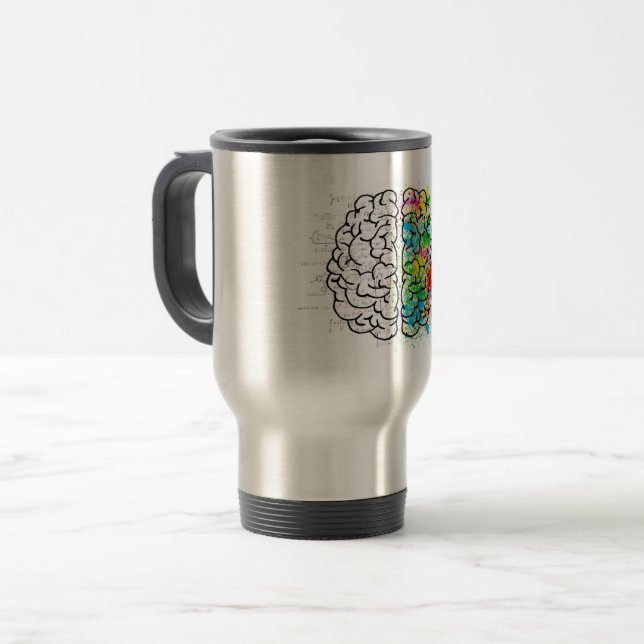 Brain mind psychology idea drawing travel mug (Front Left)