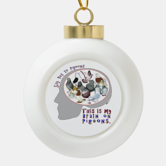 Brain On Pigeons Ceramic Ball Christmas Ornament (Front)