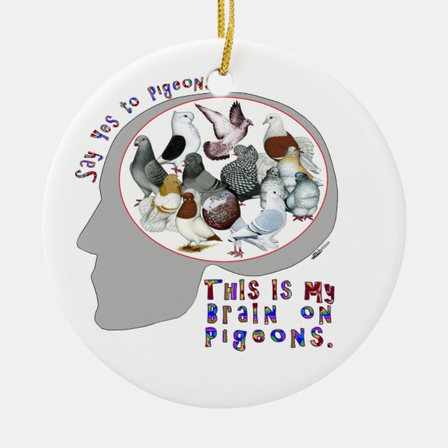Brain On Pigeons Ceramic Tree Decoration (Front)