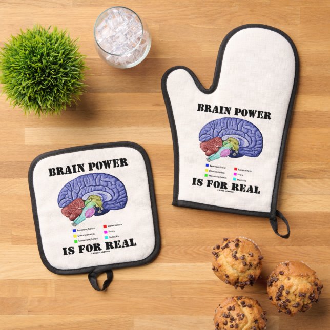Brain Power Is For Real Brain Anatomy Attitude Oven Mitt & Pot Holder Set (Top Down)