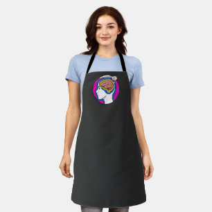 Brain profile human head pink blue circle. apron