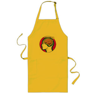 Brain profile human head pink blue circle. long apron