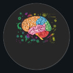 Brain Science And Art Neuroscience Neurologist Classic Round Sticker<br><div class="desc">Do you or anyone in your family or friends really love science, arts, mathematics, math equations, formulas, chemistry, and creativity? If yes this cool tee is a great awesome gift or present idea outfit for yourself or to any science geek and nerd.. These creative graphics drawing artistic design tee "Colorful...</div>