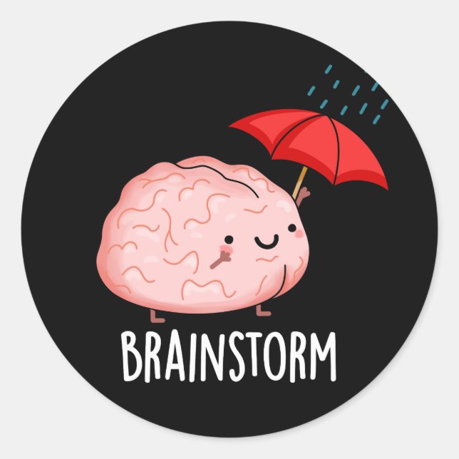 Brain Storm Funny Anatomy Pun Dark BG Classic Round Sticker (Front)