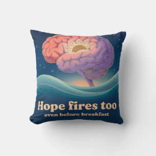 Brain Sunrise Waves Gouache Style Throw Pillow