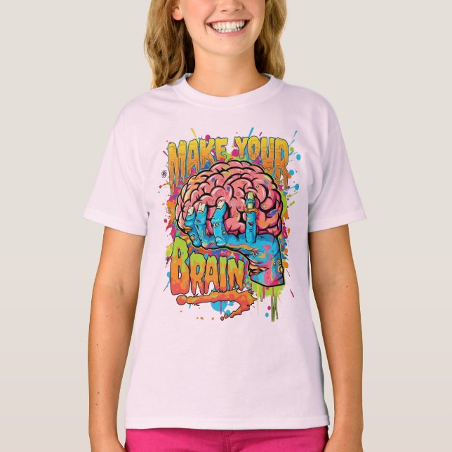 brain t-shirt  graffiti style  inspirational tee   (Front)
