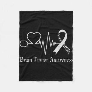 Brain tumor awareness ribbon in may wear gray fleece blanket