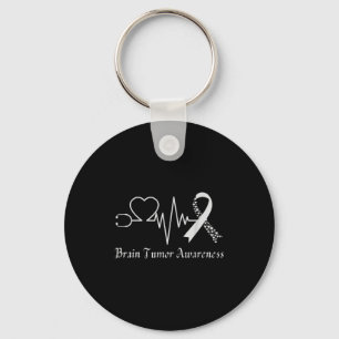 Brain tumor awareness ribbon in may wear gray key ring
