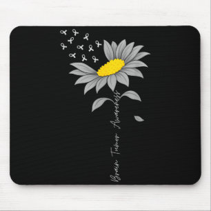 Brain tumor awareness sunflower gray ribbon brain mouse pad