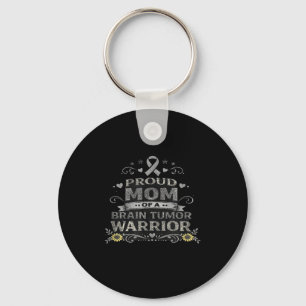 Brain tumor awareness warrior mom gray ribbon key ring