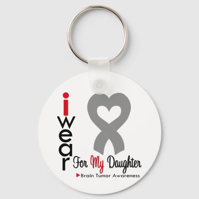 Brain Tumor I Wear Gray Ribbon For My Daughter Key Ring (Front)