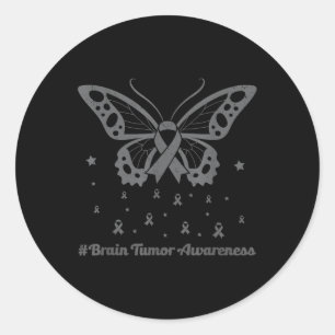Brain Tumour Awareness Butterfly Grey Ribbon For W Classic Round Sticker