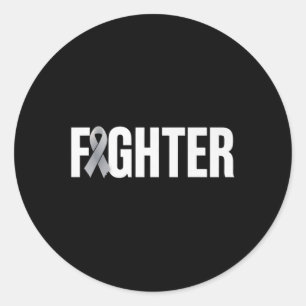 Brain Tumour Awareness Fighter Light Grey Ribbon P Classic Round Sticker