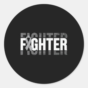 Brain Tumour Awareness Fighter Light Grey Ribbon P Classic Round Sticker
