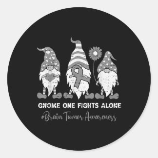 Brain Tumour Awareness Gnome Brain Cancer Grey Rib Classic Round Sticker