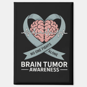Brain Tumour Awareness Grey Ribbon Brain Heart Magnet