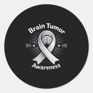Brain tumour awareness ribbon in may wear grey classic round sticker