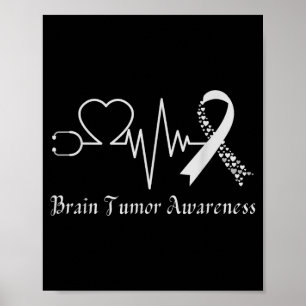 Brain tumour awareness ribbon in may wear grey poster