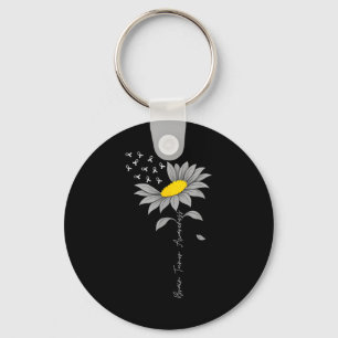 Brain tumour awareness sunflower grey ribbon brain key ring
