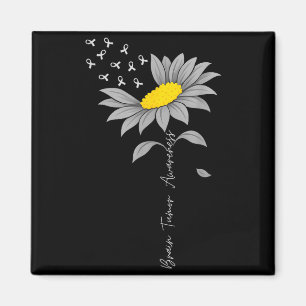 Brain tumour awareness sunflower grey ribbon brain magnet